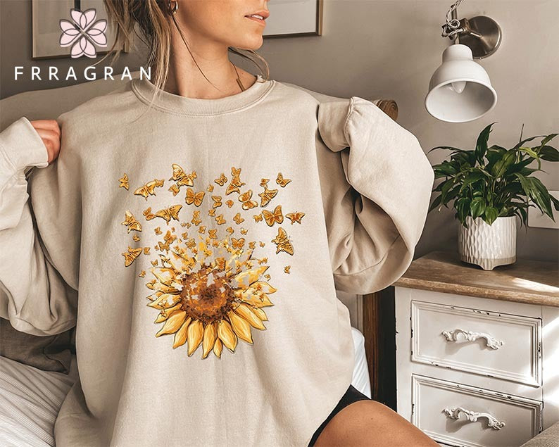 Trendy Sunflower Butterfly Sweatshirt